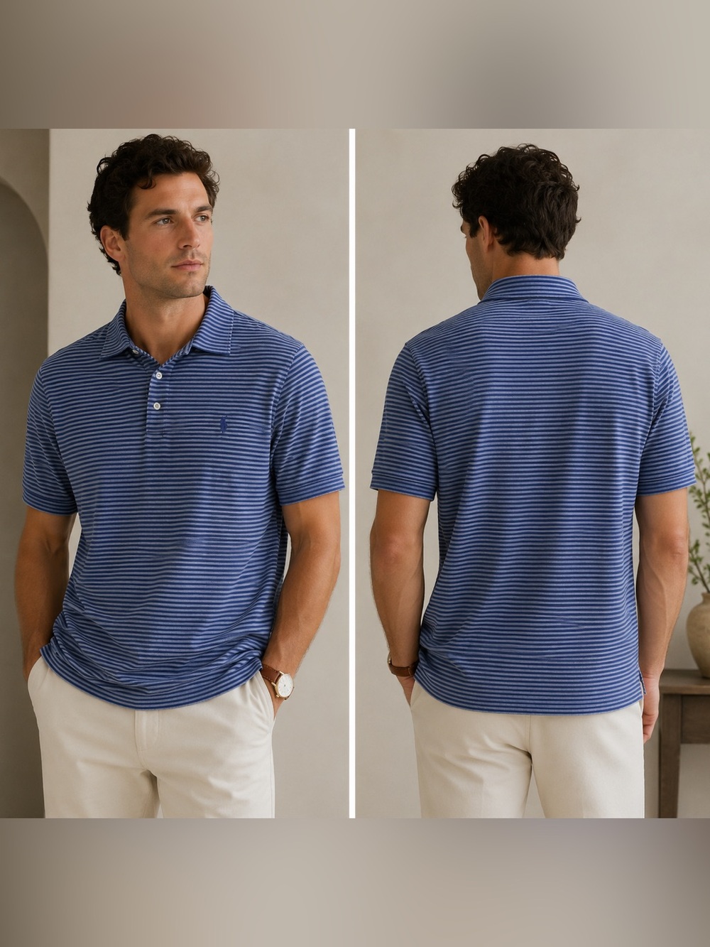 Polo Ralph Lauren Performance Classic Fit Blue Striped Polo Shirt Large Mens